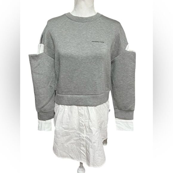 alexander wang T Bi layer pullover Gray Cutout Scuba Wool Silk Top size l - Picture 1 of 7